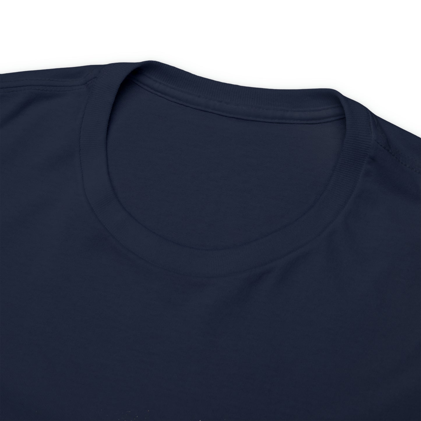 Close-up of the tagless collar of a black t-shirt; the shirt image (not pictured) displays two futuristic, sapphic astronauts kissing outlined in red-and-blue bordered circle.