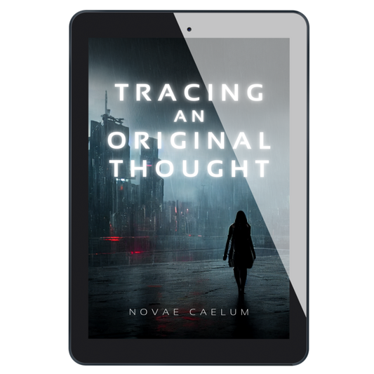 Tablet displaying the e-book version of Novae Caelum's "Tracing an Original Thought".