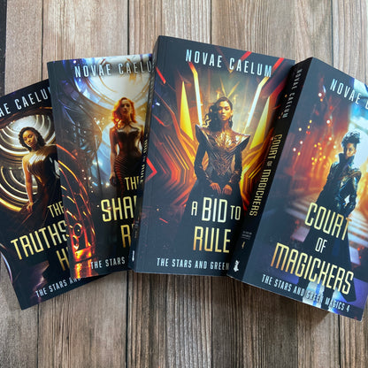Bundle of 4 paperbacks (Books 1-4) from "The Stars and Green Magics" series by Novae Caelum. This bundle is part of the "SCRATCH AND DENT - SIGNED" collection.