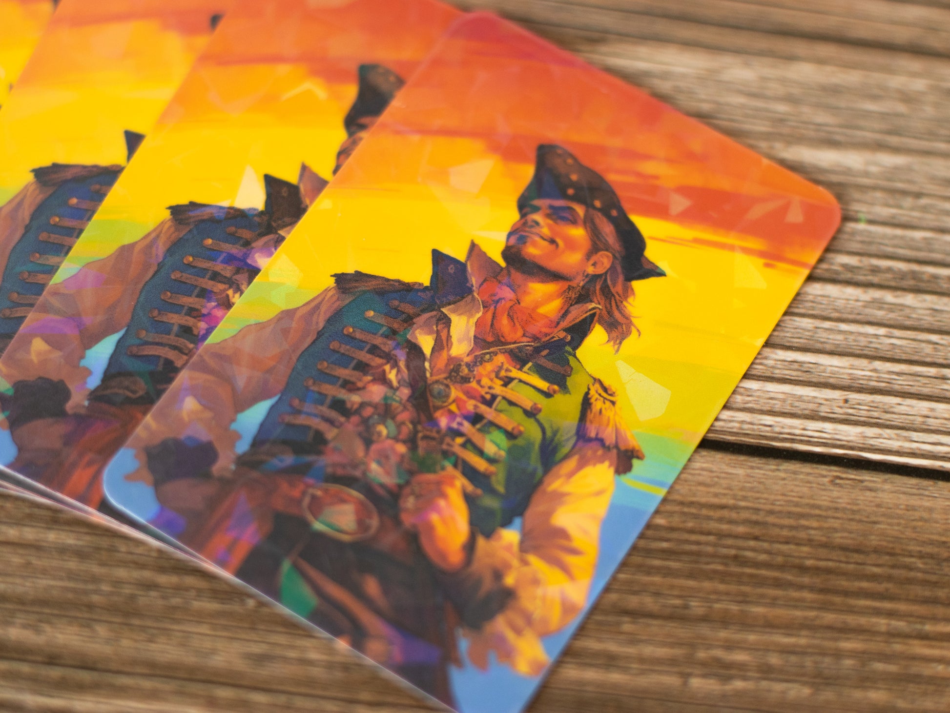 Pirates of the Caribbean playing cards featuring the Novae Caelum LGBT Pride Rainbow Gay Pirate Holographic Vinyl Sticker.