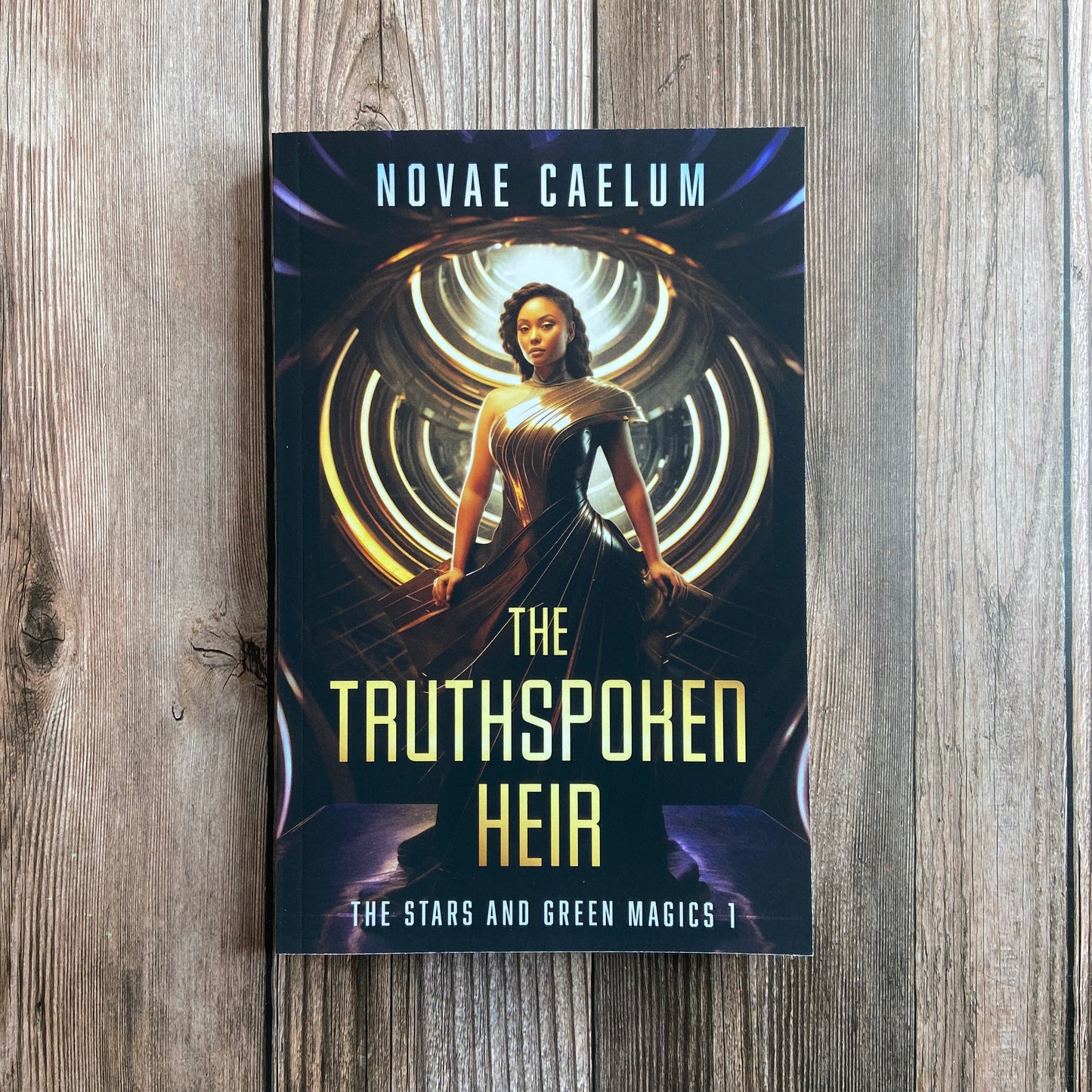 The Novae Caelum book cover for "SIGNED The Truthspoken Heir: The Stars and Green Magics Book 1 (Paperback)" depicts a captivating tale of forbidden love intertwined with shapeshifting powers.