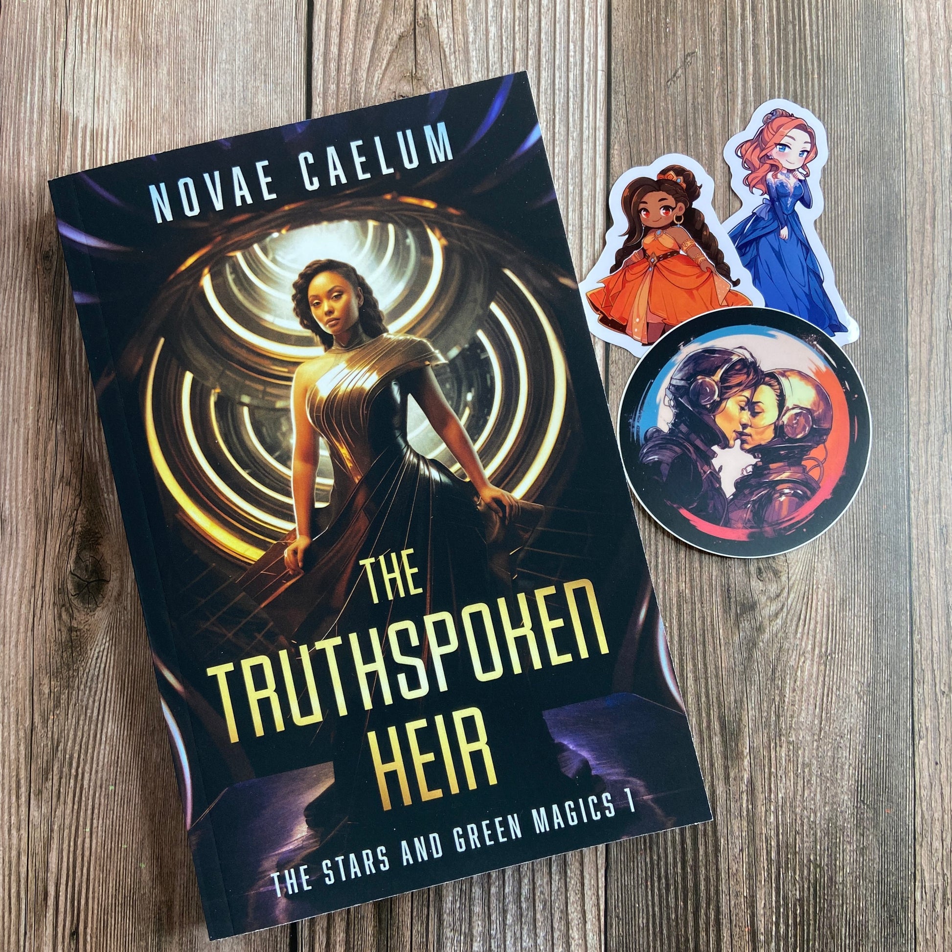 The SIGNED The Truthspoken Heir: The Stars and Green Magics Book 1 (Paperback) by Novae Caelum, a tale of a forbidden love in a kingdom where shapeshifting powers rule.