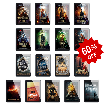 Display of 17 ebook titles by Novae Caelum along with a 60% off red starburst tag.