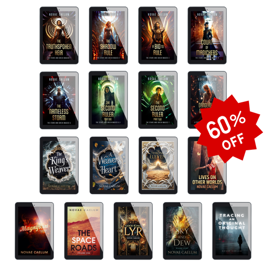 Display of 17 ebook titles by Novae Caelum along with a 60% off red starburst tag.