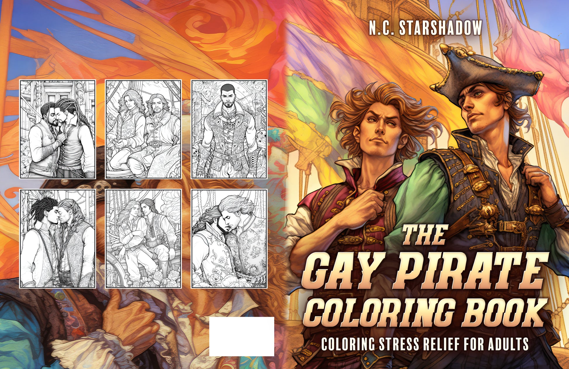 Experience the joy and excitement of "The Gay Pirate Coloring Book" (Paperback) by N.C. Starshadow, featuring romantic gay pirates.